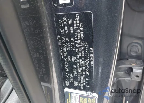 2020 Kia Forte Lxs from USA, damaged, VIN 3KPF24AD1LE237749